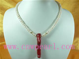 7-8mm button cultured pearl necklace with branch coral